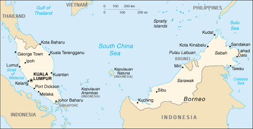 Map of Malaysia, Singapore and Brunei